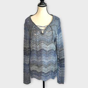 Noble Outfitters Denver Pointelle Pullover Sweater LARGE Blue Coastal Cowgirl